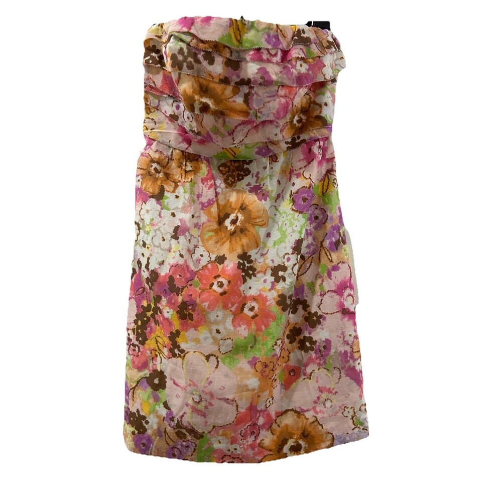 J. Crew Strapless Mini Dress Size 2 Pink Floral Layered Ruffle Bodice Lining